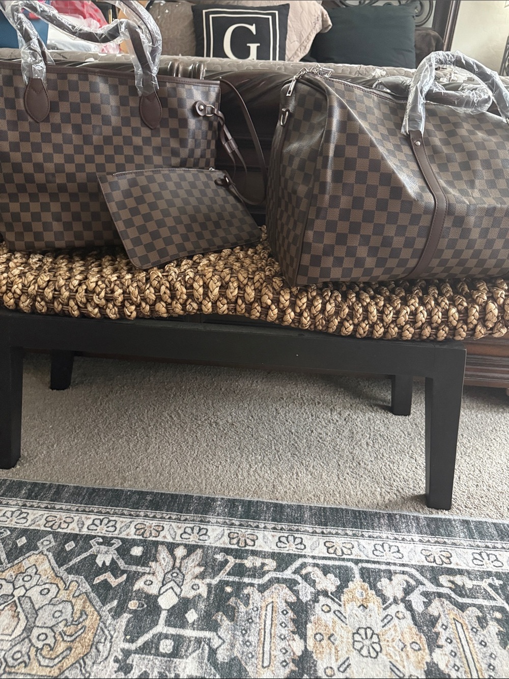 Brown Check Travel Bag Set - Women Travel Bags